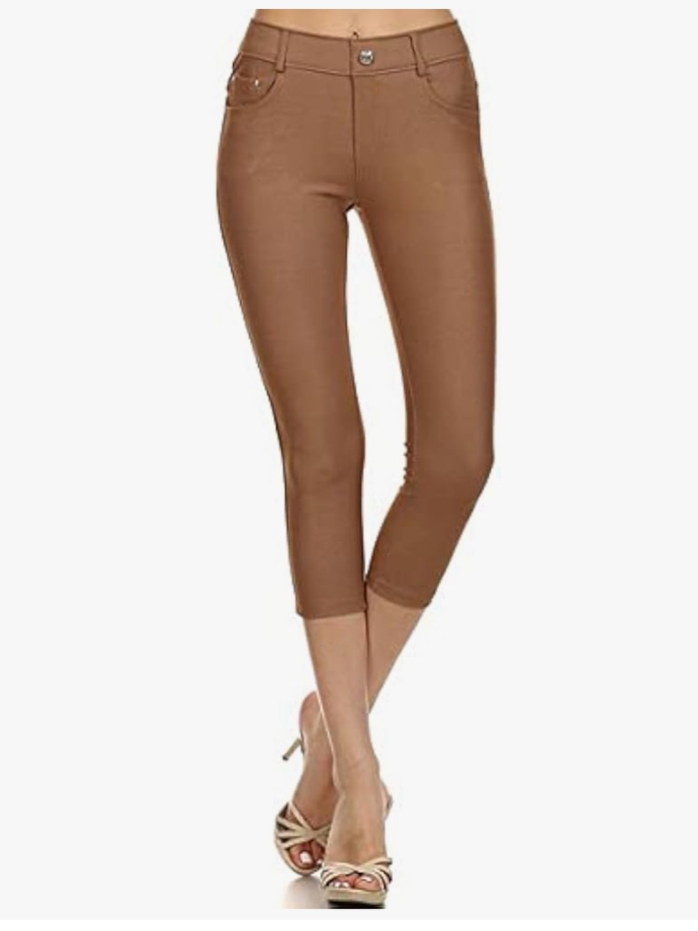 Yelete Women’s Stretch Jegging Capris Brown Khaki Size S NWT